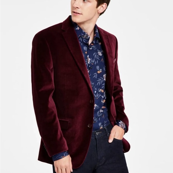$295 Alfani Velvet Burgundy Slim Fit Men's Blazer - Picture 1 of 9